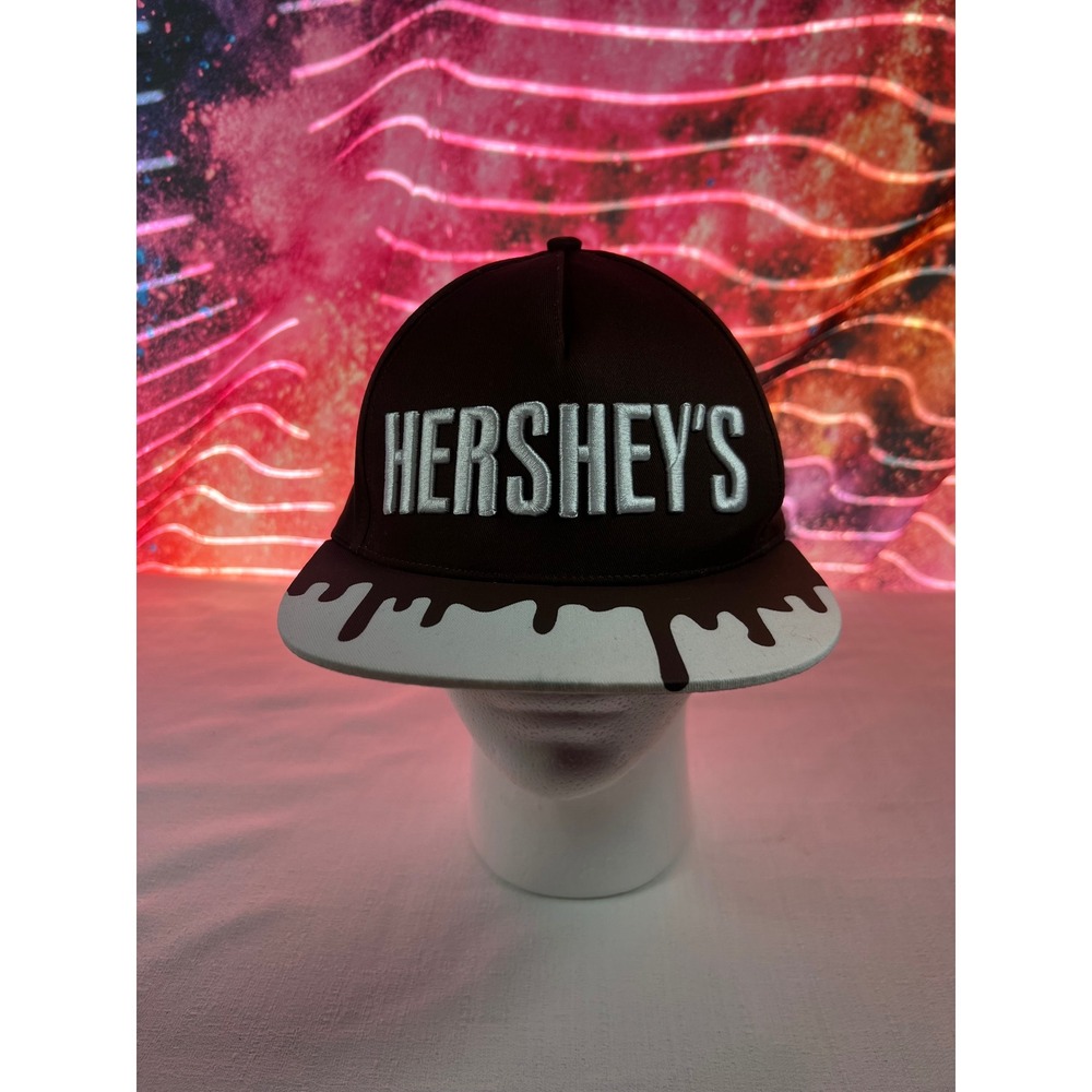 Hershey's Chocolate Snapback Hat Brown White Melting Drip Logo Flat Brim Cap